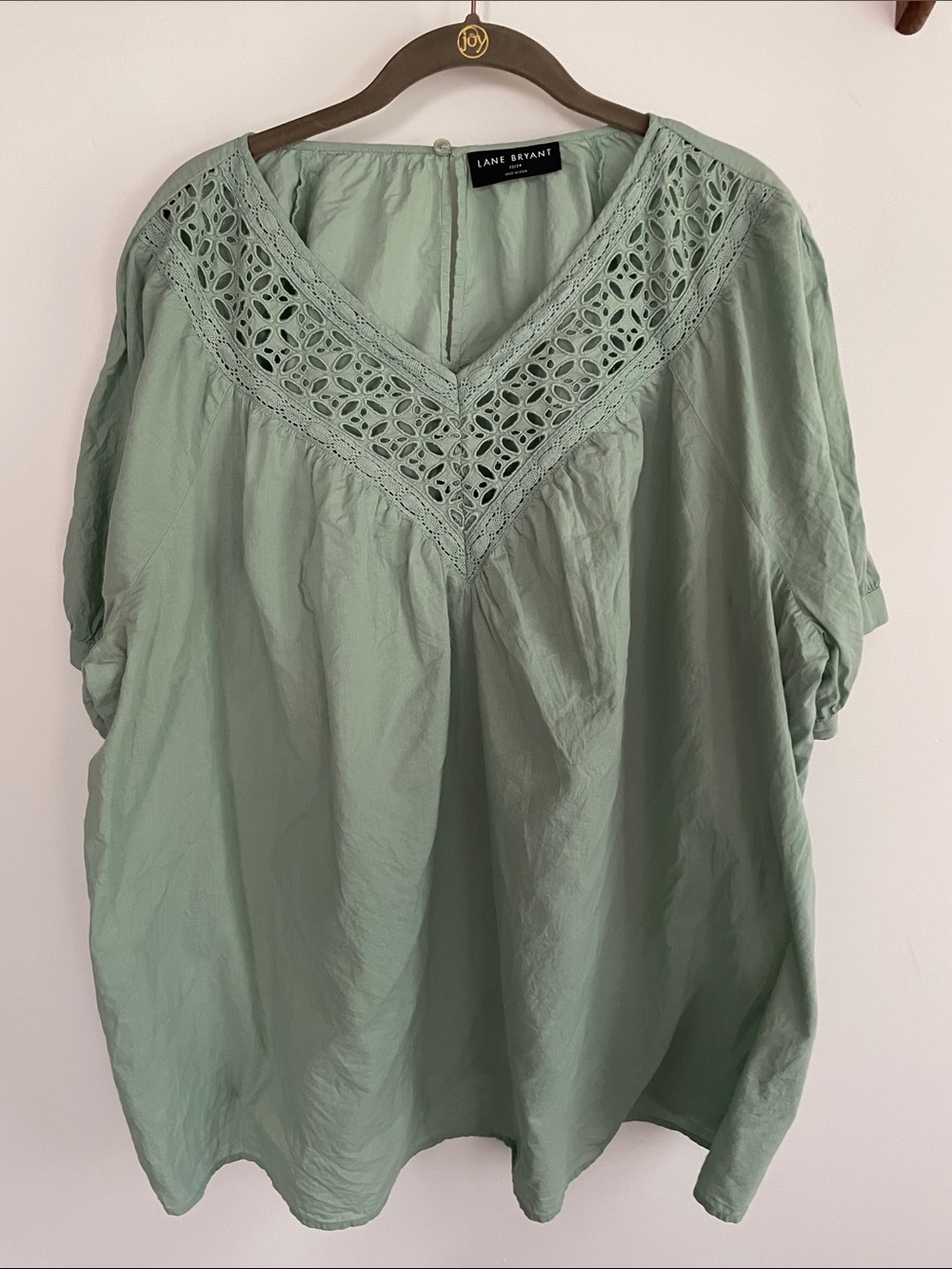 Lane Bryant Sage Green Crochet V-Neck Blouse